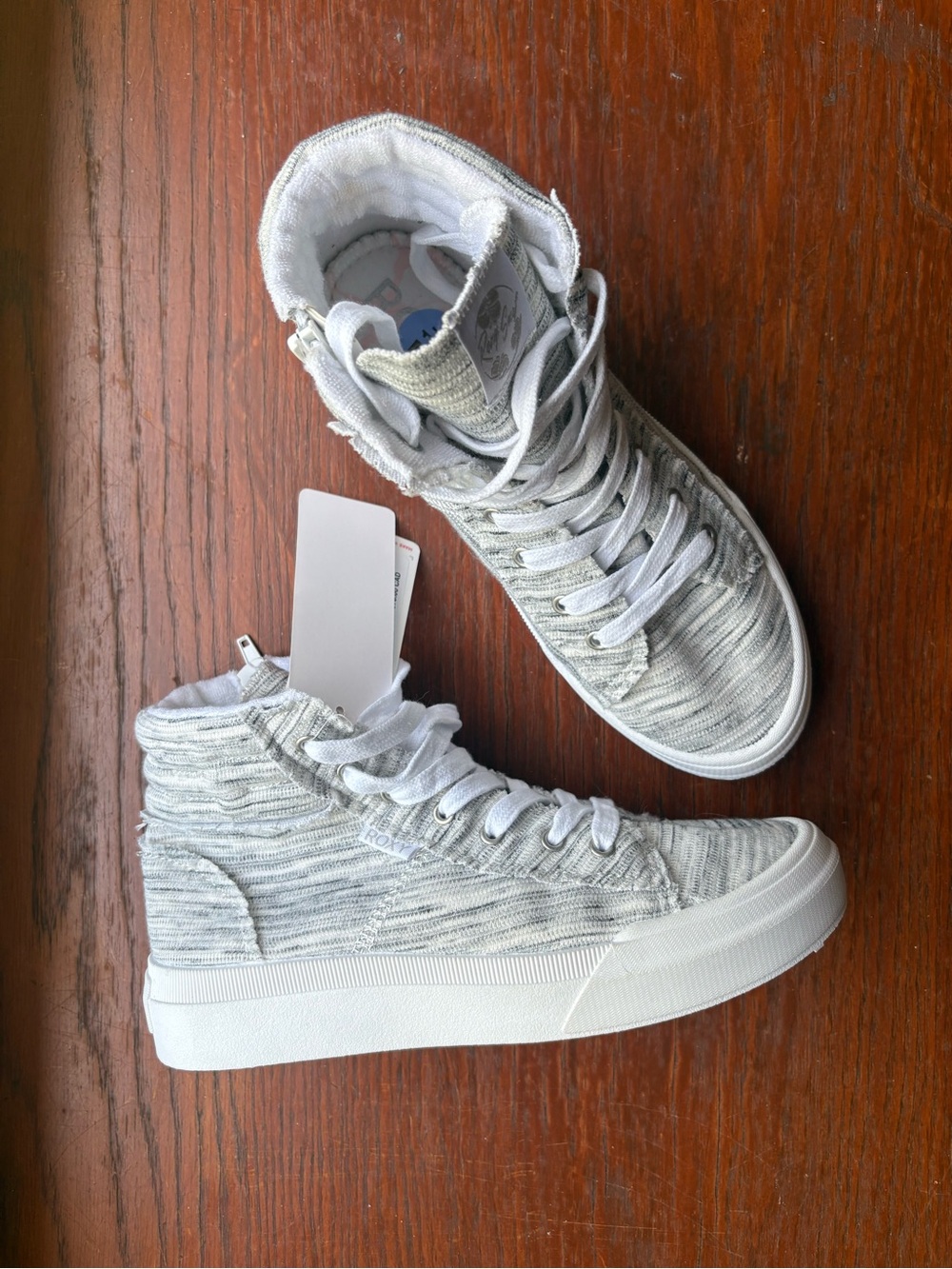 Roxy Gray and White Knit High-Top Sneakers